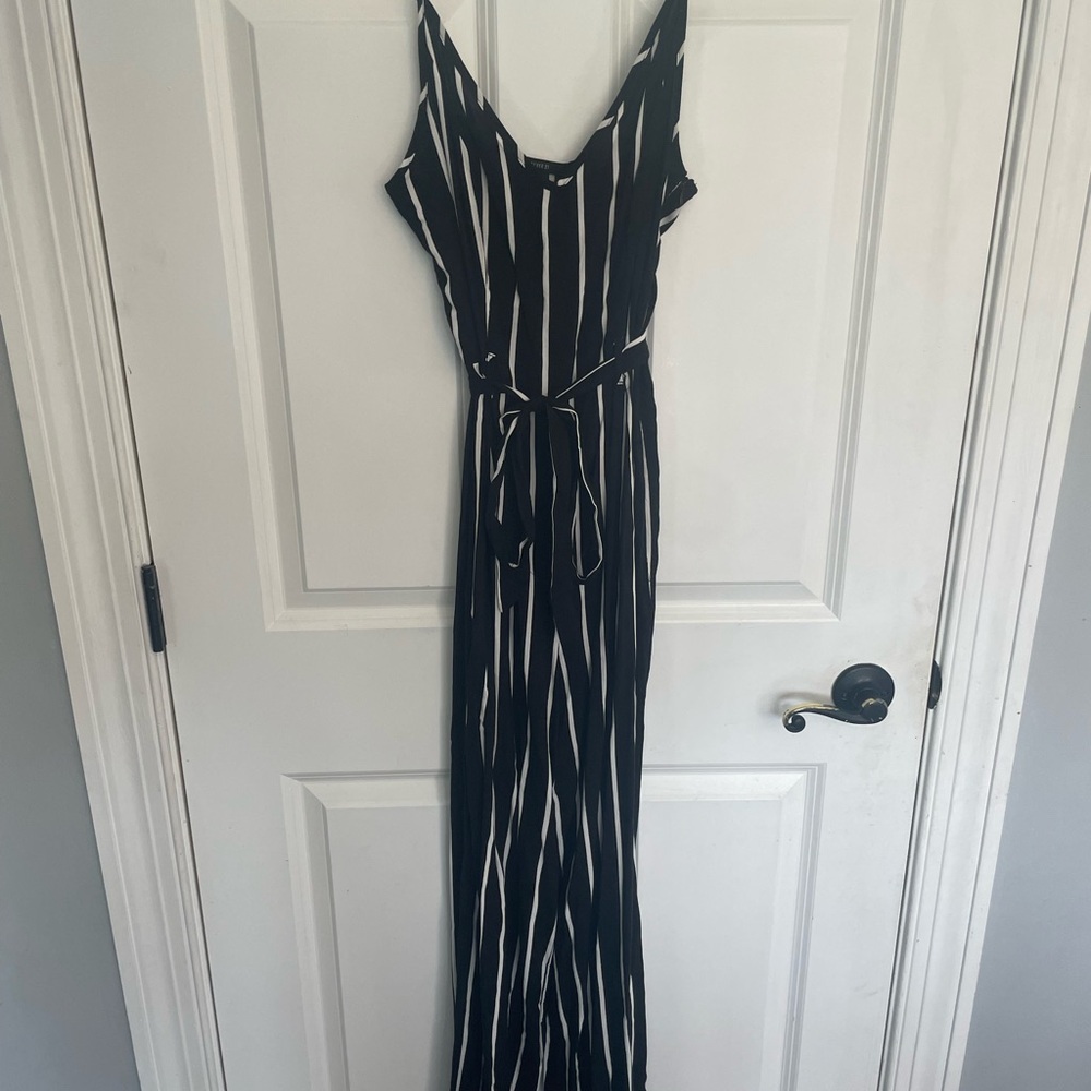 Black and White Striped Women's Jumpsuit (Medium)